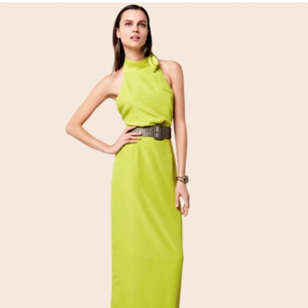 Anthropologie Chris Benz Chartreuse Maxi Halter Dress Size 6